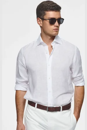 Gutteridge Camisa de cuello italiano en puro lino