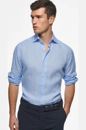 Gutteridge Camisa de cuello italiano en puro lino