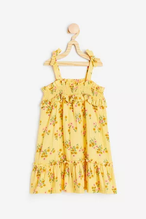 H&M Vestido fruncido de algodón - Amarillo