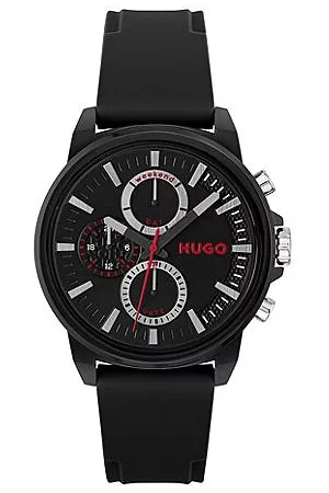 HUGO BOSS Hombre Relojes - Reloj chapado en negro con correa de silicona con logo