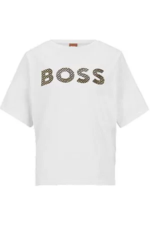 HUGO BOSS Mujer Oversize - Camiseta oversize fit de algodón orgánico con logo de monograma