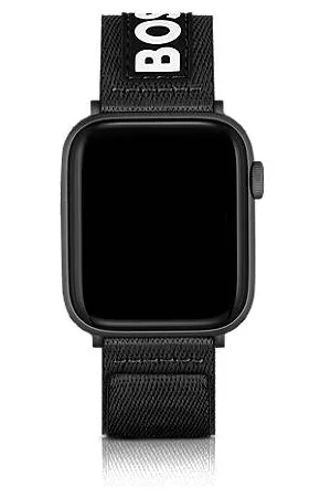 HUGO BOSS Hombre Relojes - Correa negra tejida para Apple Watch con logotipo en contraste
