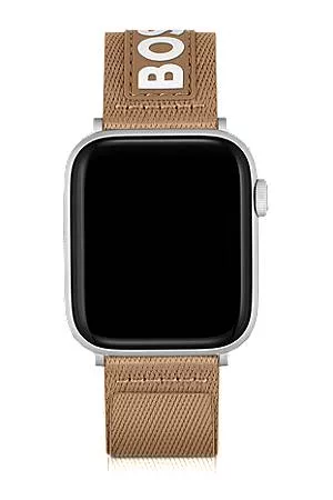 HUGO BOSS Hombre Relojes - Correa en tono cámel tejida para Apple Watch con logotipo en contraste
