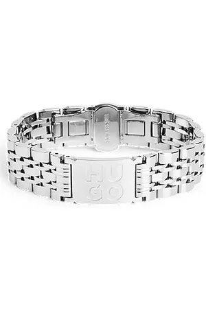 HUGO BOSS Brazalete de eslabones de acero inoxidable con logo grabado en dos filas