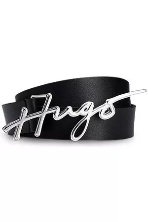 HUGO BOSS Mujer Cinturones - Cinturón de piel italiana con logo caligrafiado en la hebilla