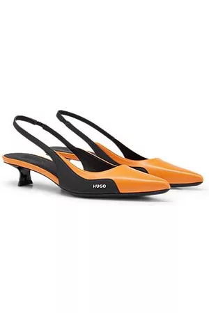 HUGO Mujer Bajos - Zapatos de tacón con talón abierto, tacón bajo y detalle de logo
