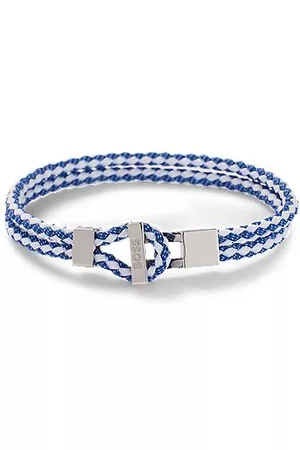 HUGO BOSS Hombre Pulseras - Brazalete tejido de doble vuelta con herrajes con logo grabado