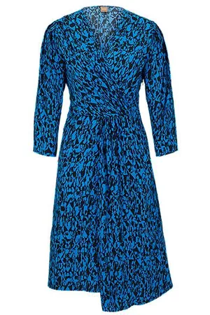 HUGO BOSS Mujer Estampados - Vestido con cruzado en la parte delantera, escote en pico y estampado de temporada