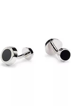 HUGO BOSS Hombre Gemelos - Gemelos redondos con aplique de esmalte y logo grabado