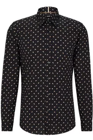HUGO BOSS Hombre Casual - Camisa slim fit de algodón elástico con estampado