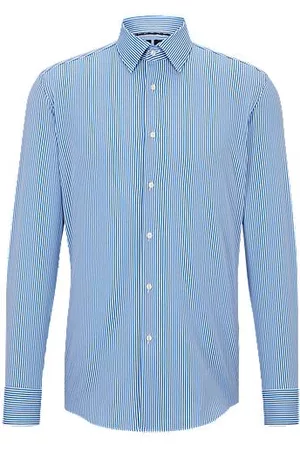 HUGO BOSS Hombre De rayas - Camisa slim fit de tejido elástico técnico de rayas