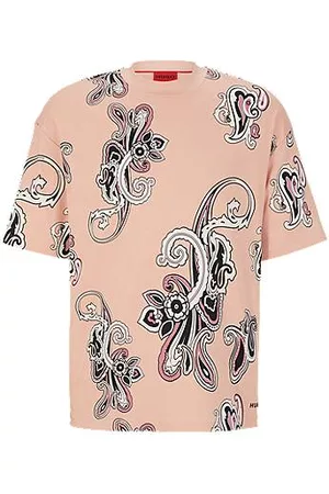 HUGO BOSS Hombre Oversize - Camiseta de algodón interlock con diseño Paisley estampado oversize