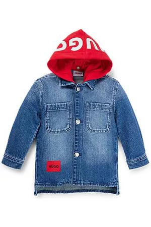 HUGO BOSS Niños Vaqueros - Chaqueta en denim azul para niños con capucha extraíble en contraste