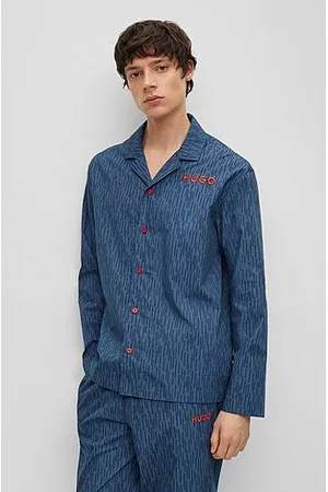 HUGO BOSS Hombre Pijamas - Pijama de popelín de algodón con logo estampado inspirado en la lluvia