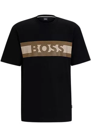 HUGO BOSS Hombre Camisetas - Camiseta de algodón interlock con estampado de logo y rayas acolchadas