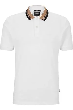 HUGO BOSS Hombre Polos - Polo slim fit en piqué de algodón con rayas en el cuello