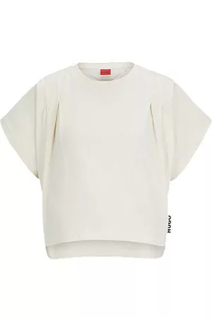 HUGO BOSS Mujer Básicas - Camiseta relaxed fit en algodón con detalles plisados