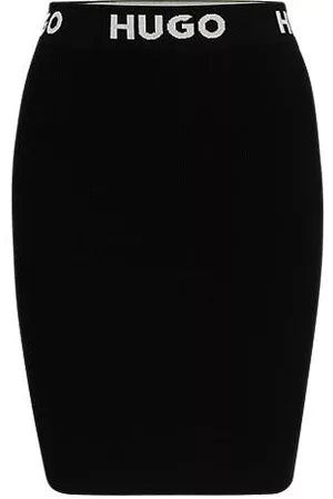 HUGO BOSS Mujer Minifaldas - Minifalda de tejido elástico en canalé con logo en la cintura