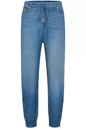 HUGO BOSS Mujer Vaqueros - Pantalones de chándal en felpa de algodón con estampado efecto denim