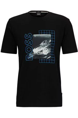 HUGO BOSS Hombre Camisetas - Camiseta de punto de algodón con ilustración inspirada en las carreras