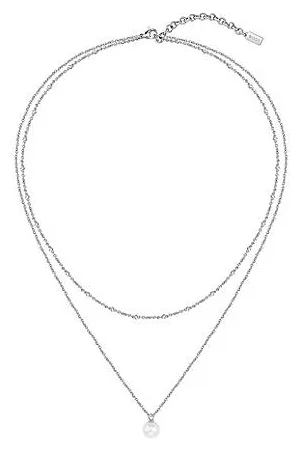 HUGO BOSS Mujer Collares con cadena - Collar de cadena doble con colgante de perla cultivada