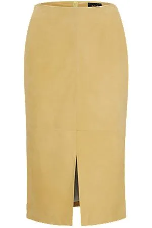 Asymmetrical yellow leather skirt  Faldas amarillas, Faldas cortas, Ropa