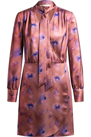 HUGO BOSS Vestido cruzado con estampado de mariposas y puños abotonados