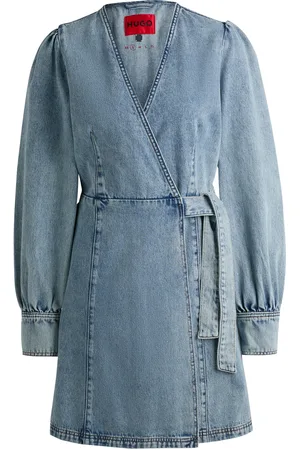 HUGO BOSS Vestido cruzado azul océano en denim rígido