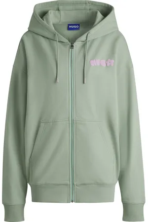 HUGO BOSS Sudadera con capucha y cremallera en felpa de algodón con estampado de temporada
