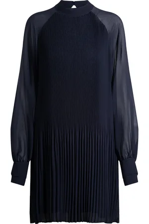 HUGO BOSS Vestido plisado de cuello alto con mangas transparentes