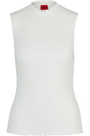 HUGO BOSS Top sin mangas con cuello medio en crepé de canalé