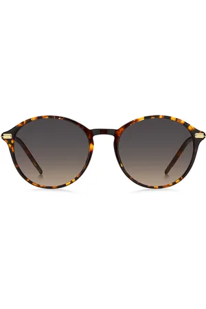 HUGO BOSS Gafas de sol redondas en acetato con diseño Habana y patillas doradas