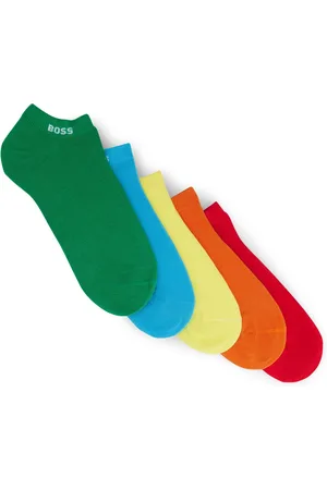 HUGO BOSS Paquete de cinco pares de calcetines tobilleros unisex con puños de la marca