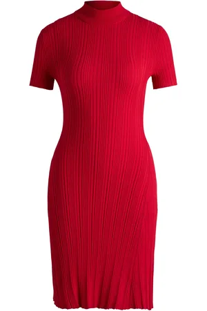 HUGO BOSS Vestido slim fit en crepé de canalé irregular