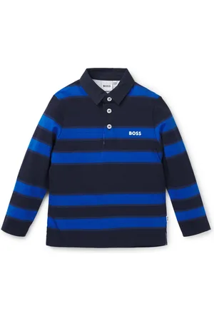 HUGO BOSS Polo de manga larga a rayas con logo para niños