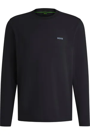 HUGO BOSS Camiseta de manga larga de algodón elástico con logo en contraste