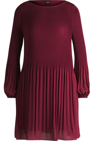 HUGO BOSS Vestido regular fit con plisado y cuello redondo