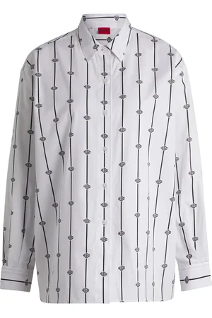 HUGO BOSS Blusa oversize fit en popelín de algodón con logo a rayas