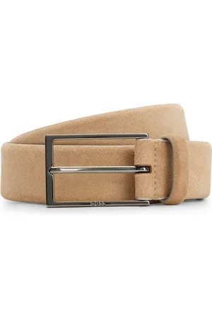HUGO BOSS Cinturón de ante con hebilla de metal pesado y logo