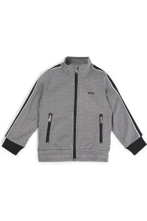 HUGO BOSS Chaqueta para niños con cremallera, dibujo de pata de gallo y logo