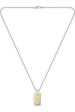 HUGO BOSS Collar de cadena con colgante con doble etiqueta de la marca