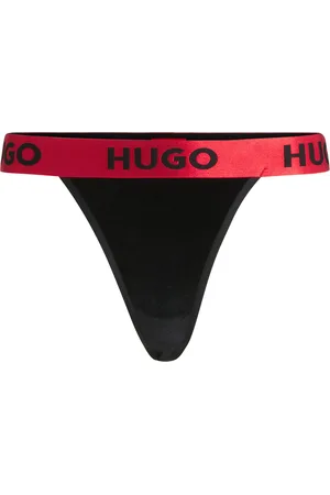 HUGO BOSS Tanga de terciopelo elástico con logo en la cintura