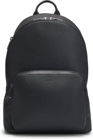 HUGO BOSS Mochila de piel italiana granulada con compartimento para dispositivos