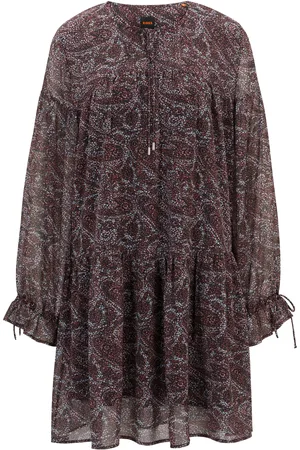 HUGO BOSS Vestido con estampado de diseño Paisley y detalles de lazo