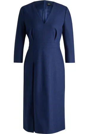 HUGO BOSS Vestido de franela elástica con escote en pico