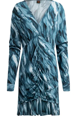 HUGO BOSS Vestido fruncido con estampado de efecto mármol