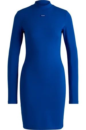 HUGO BOSS Vestido entallado de algodón elástico con insignia de logo