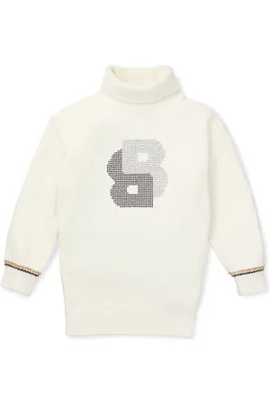 HUGO BOSS Vestido de punto para niños con cuello vuelto y monograma Double B de estrás