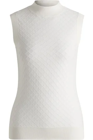 HUGO BOSS Top de cuello inglés en punto de seda y algodón con estructura
