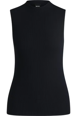 HUGO BOSS Top sin mangas con cuello inglés en tejido de canalé